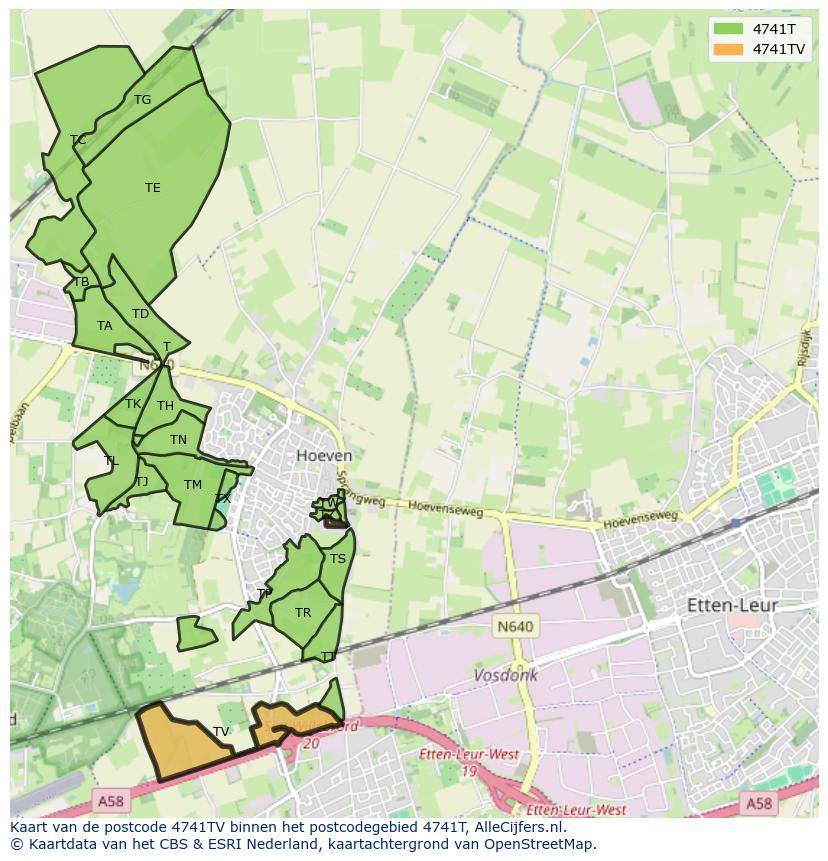 Afbeelding van het postcodegebied 4741 TV op de kaart.