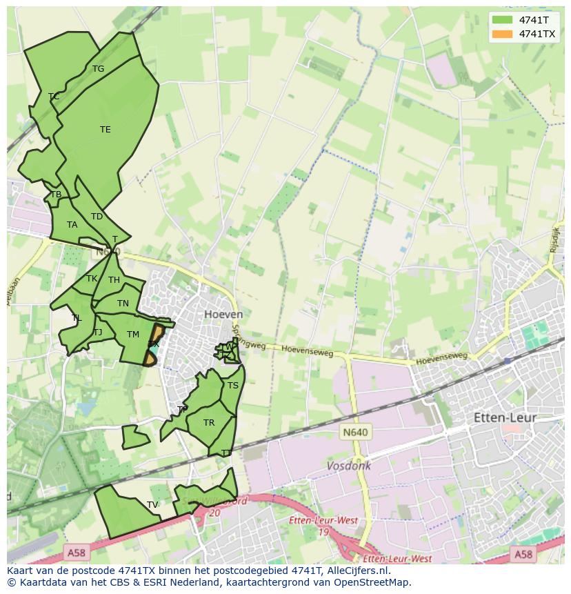 Afbeelding van het postcodegebied 4741 TX op de kaart.