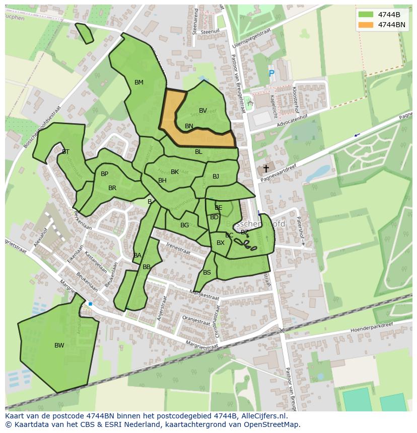 Afbeelding van het postcodegebied 4744 BN op de kaart.