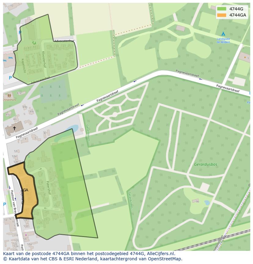 Afbeelding van het postcodegebied 4744 GA op de kaart.