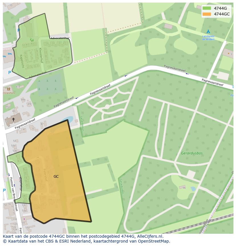 Afbeelding van het postcodegebied 4744 GC op de kaart.