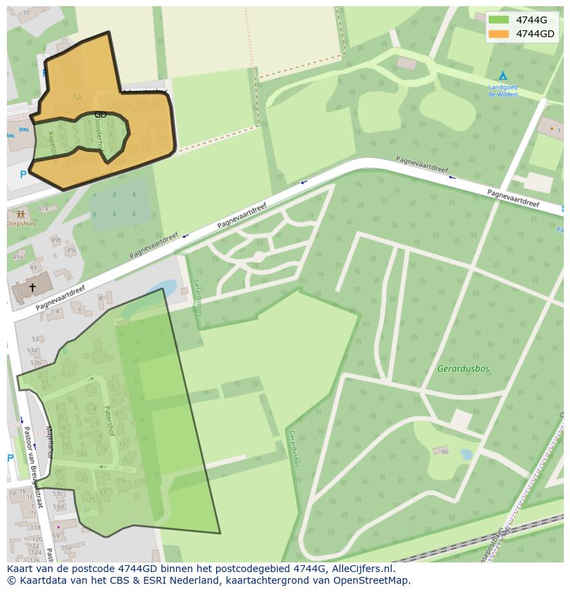 Afbeelding van het postcodegebied 4744 GD op de kaart.
