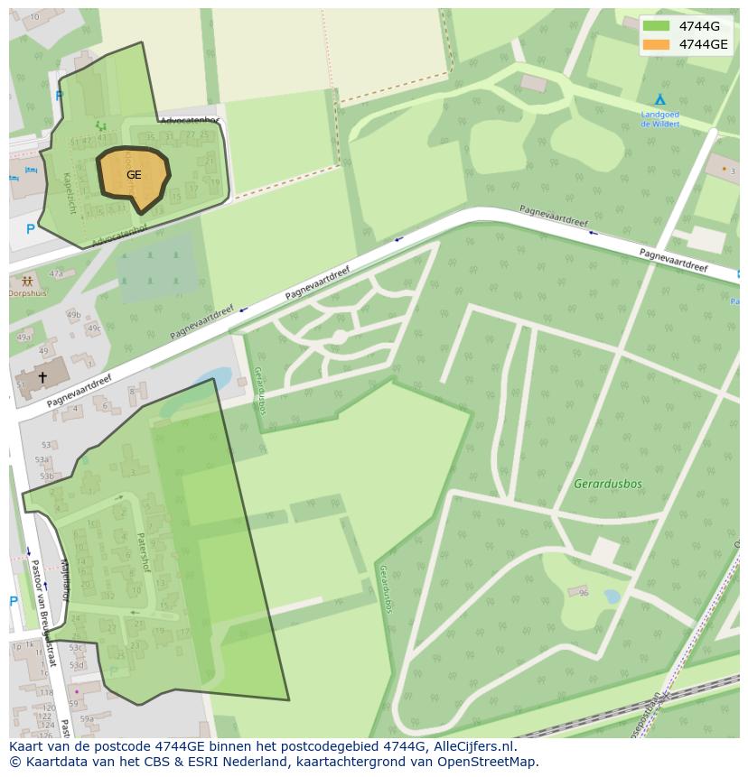 Afbeelding van het postcodegebied 4744 GE op de kaart.