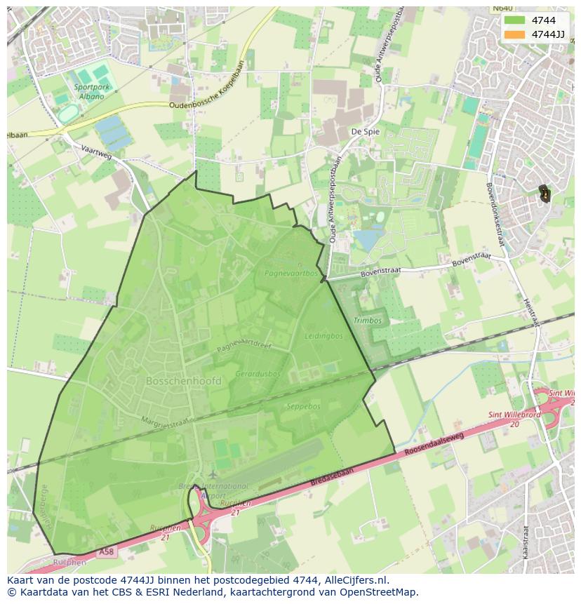 Afbeelding van het postcodegebied 4744 JJ op de kaart.