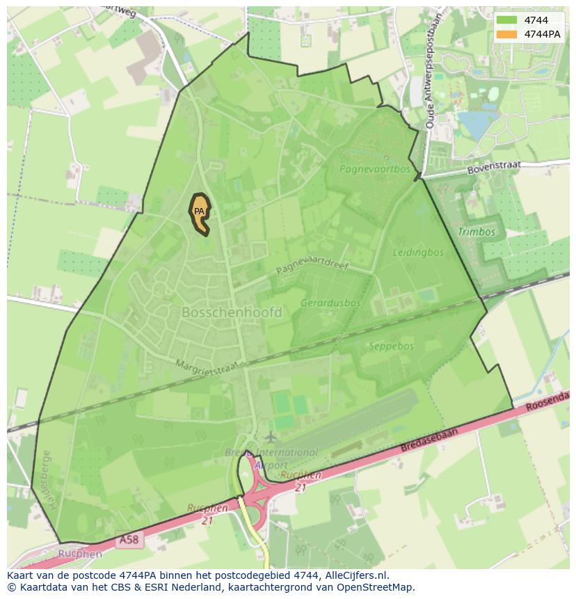 Afbeelding van het postcodegebied 4744 PA op de kaart.