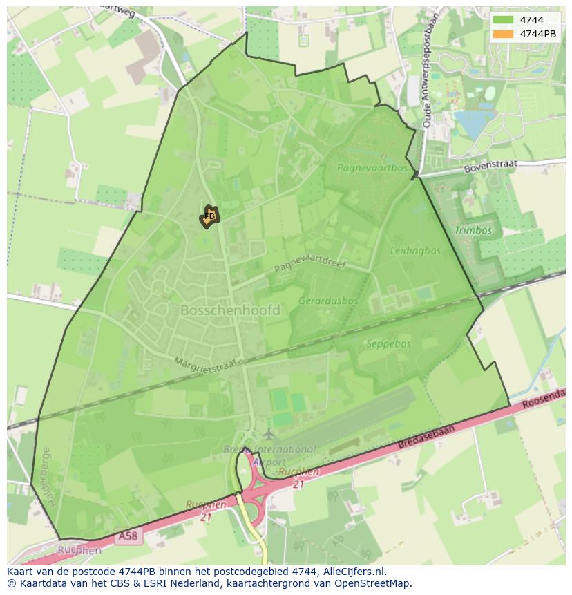 Afbeelding van het postcodegebied 4744 PB op de kaart.