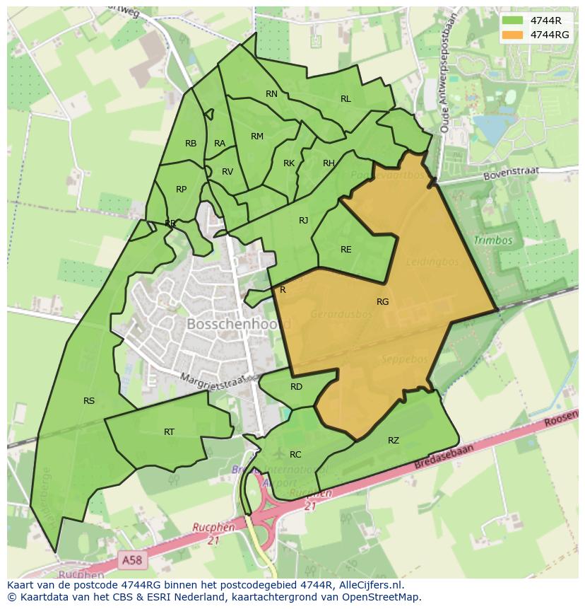 Afbeelding van het postcodegebied 4744 RG op de kaart.