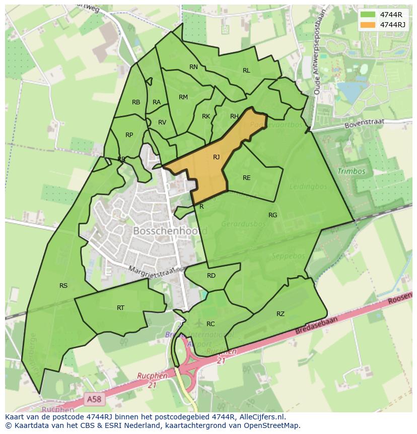 Afbeelding van het postcodegebied 4744 RJ op de kaart.