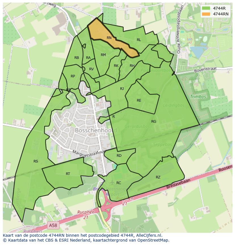 Afbeelding van het postcodegebied 4744 RN op de kaart.