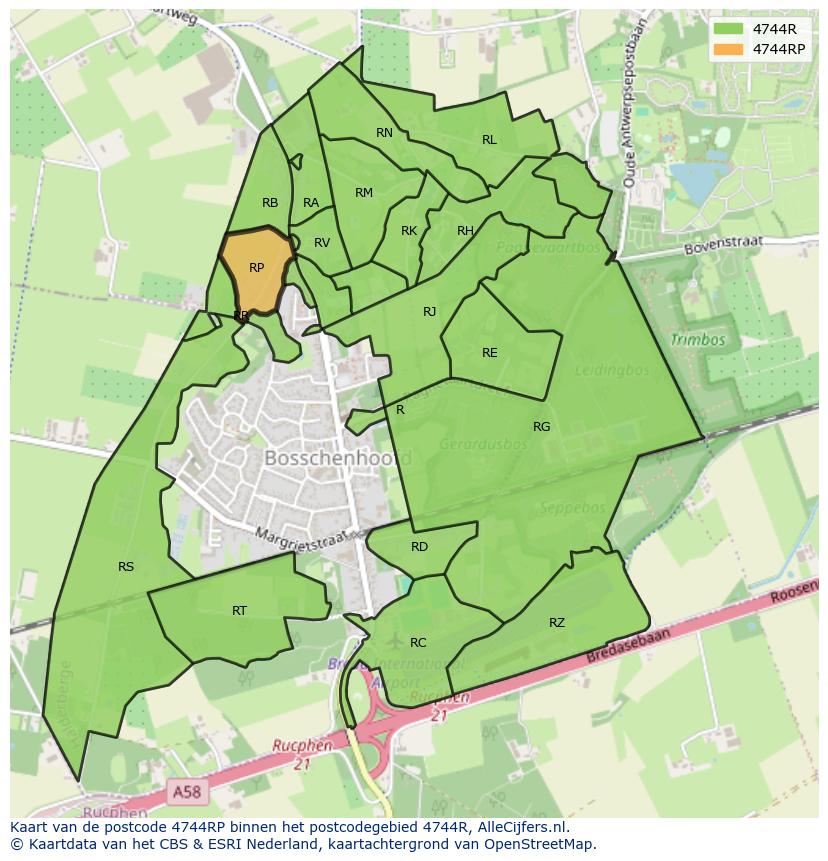Afbeelding van het postcodegebied 4744 RP op de kaart.
