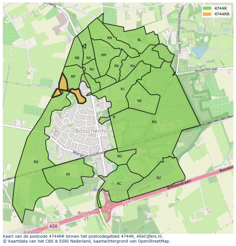 Afbeelding van het postcodegebied 4744 RR op de kaart.