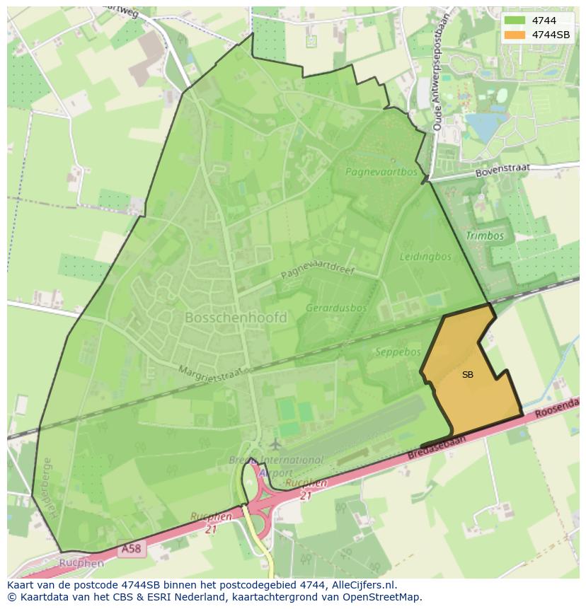 Afbeelding van het postcodegebied 4744 SB op de kaart.
