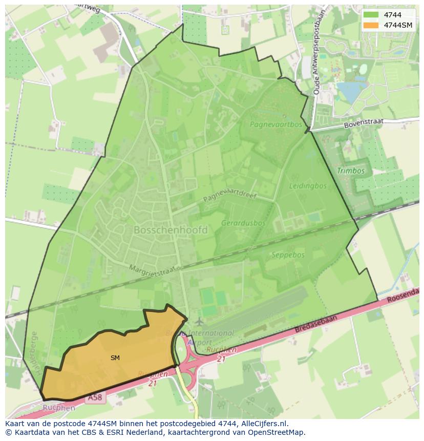 Afbeelding van het postcodegebied 4744 SM op de kaart.