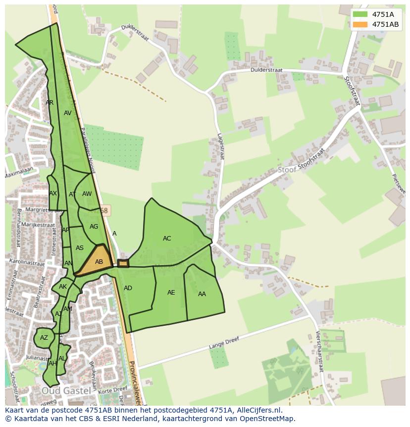 Afbeelding van het postcodegebied 4751 AB op de kaart.