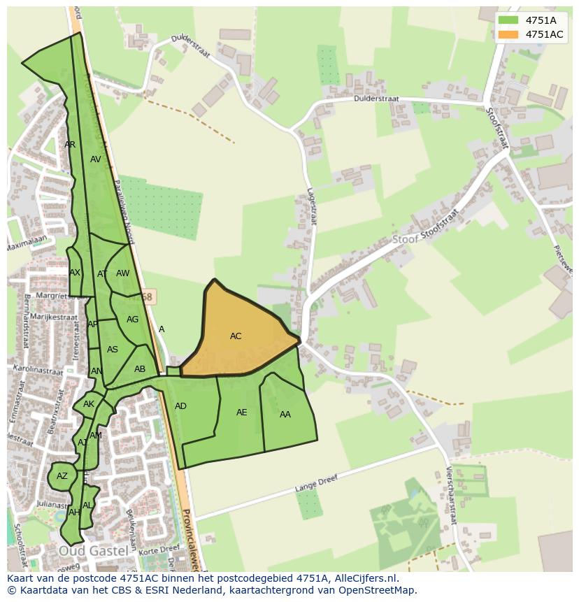 Afbeelding van het postcodegebied 4751 AC op de kaart.