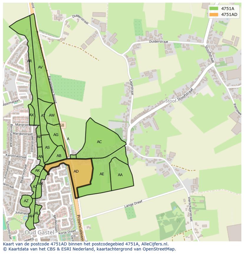 Afbeelding van het postcodegebied 4751 AD op de kaart.