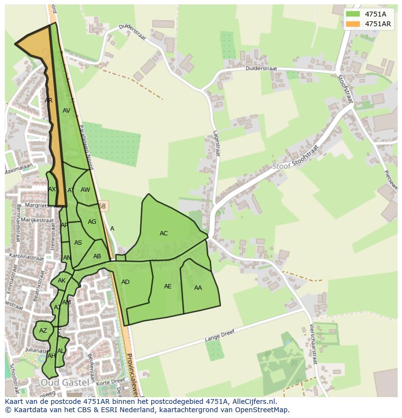 Afbeelding van het postcodegebied 4751 AR op de kaart.