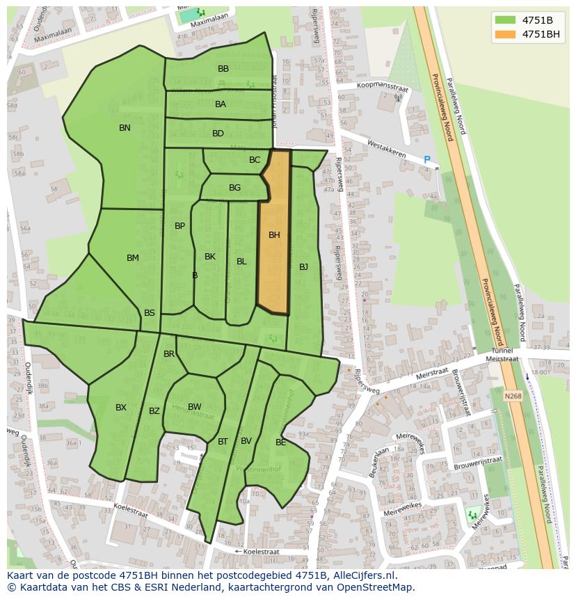 Afbeelding van het postcodegebied 4751 BH op de kaart.