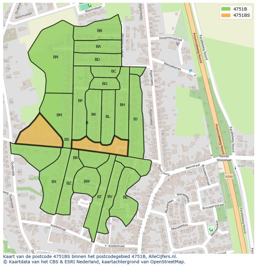 Afbeelding van het postcodegebied 4751 BS op de kaart.