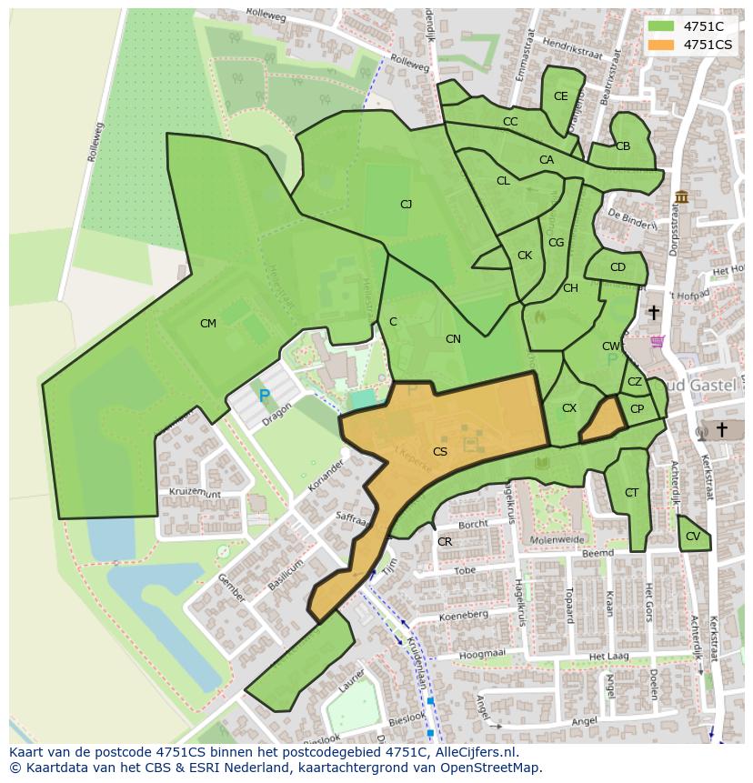 Afbeelding van het postcodegebied 4751 CS op de kaart.