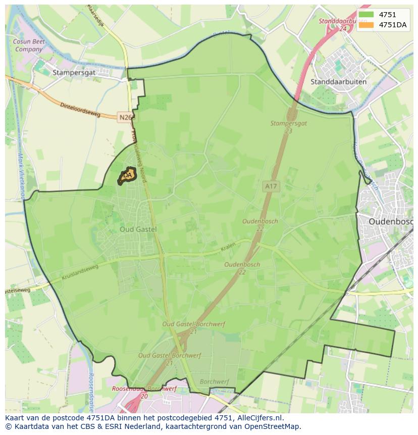 Afbeelding van het postcodegebied 4751 DA op de kaart.