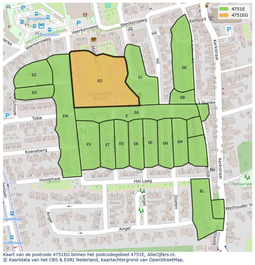 Afbeelding van het postcodegebied 4751 EG op de kaart.