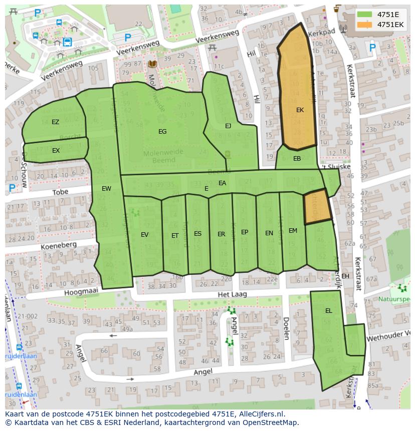Afbeelding van het postcodegebied 4751 EK op de kaart.