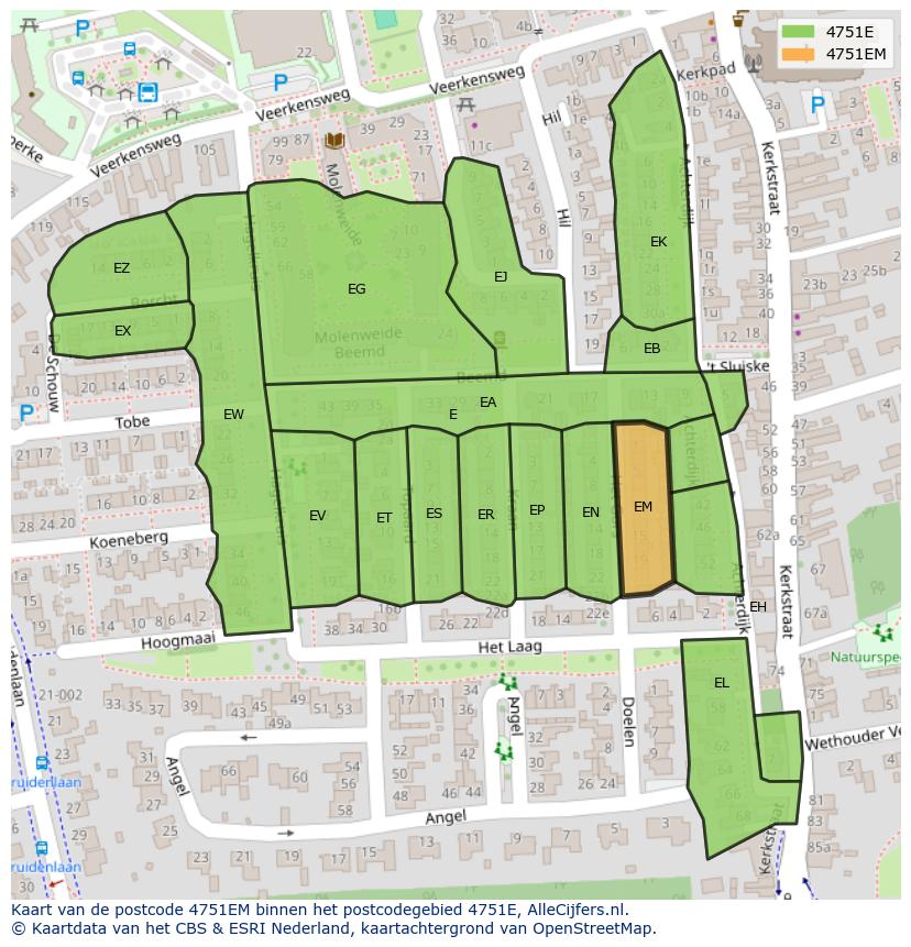 Afbeelding van het postcodegebied 4751 EM op de kaart.