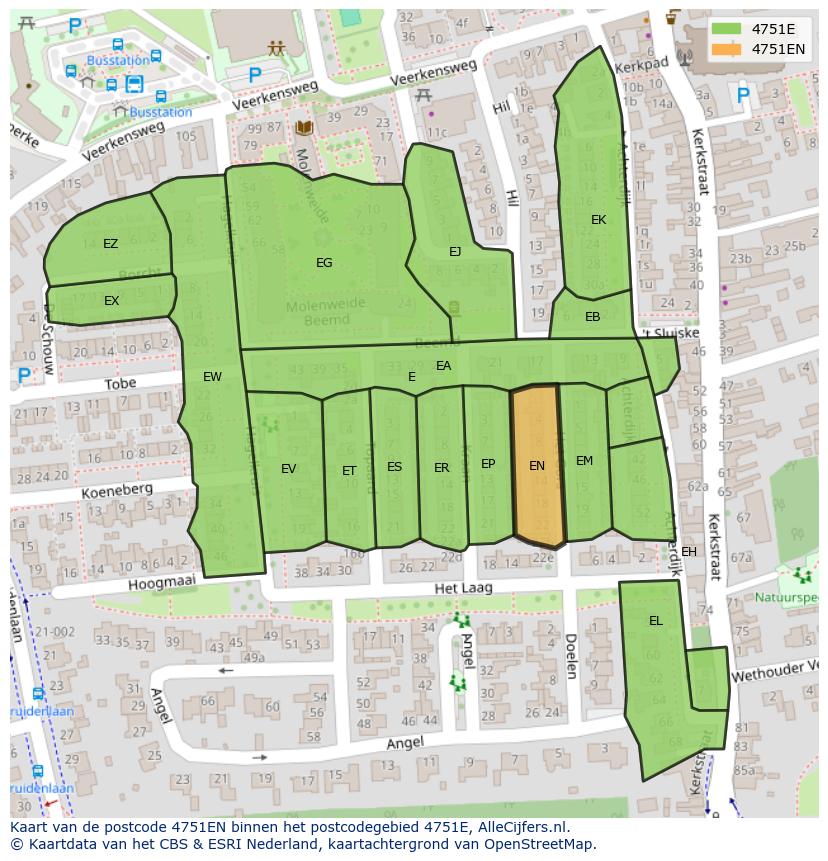 Afbeelding van het postcodegebied 4751 EN op de kaart.