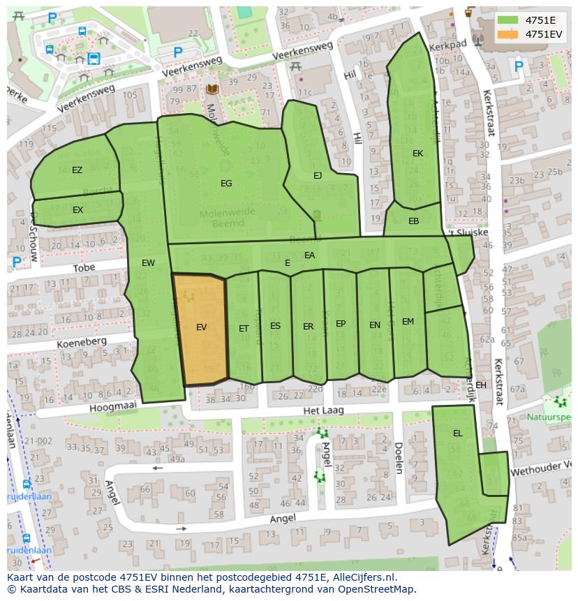 Afbeelding van het postcodegebied 4751 EV op de kaart.
