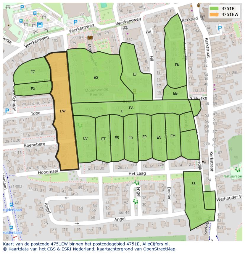 Afbeelding van het postcodegebied 4751 EW op de kaart.
