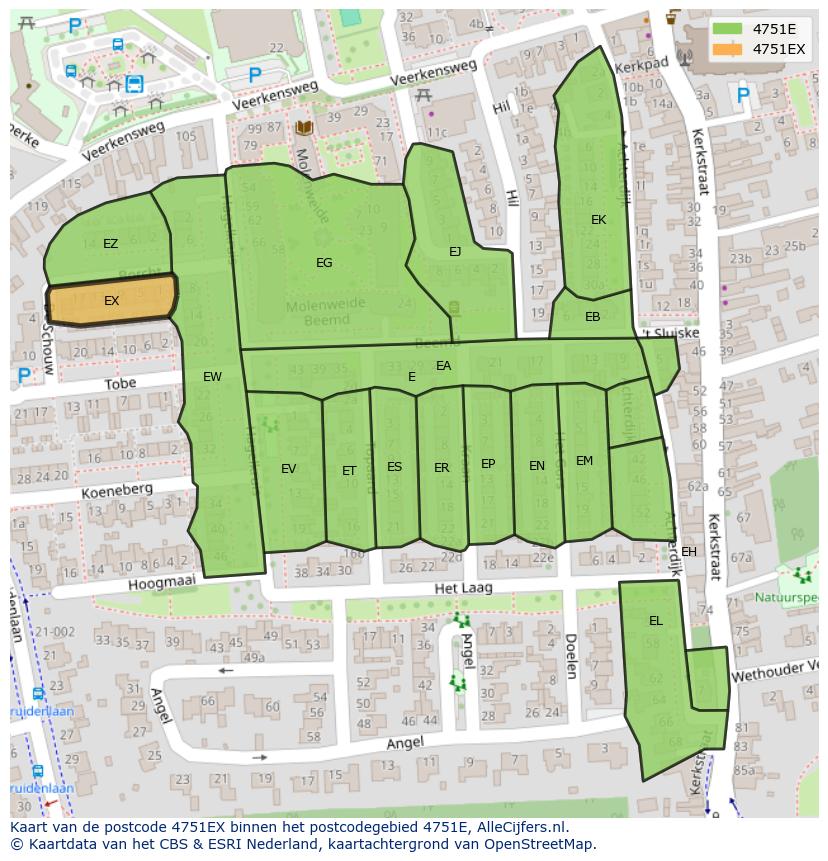 Afbeelding van het postcodegebied 4751 EX op de kaart.