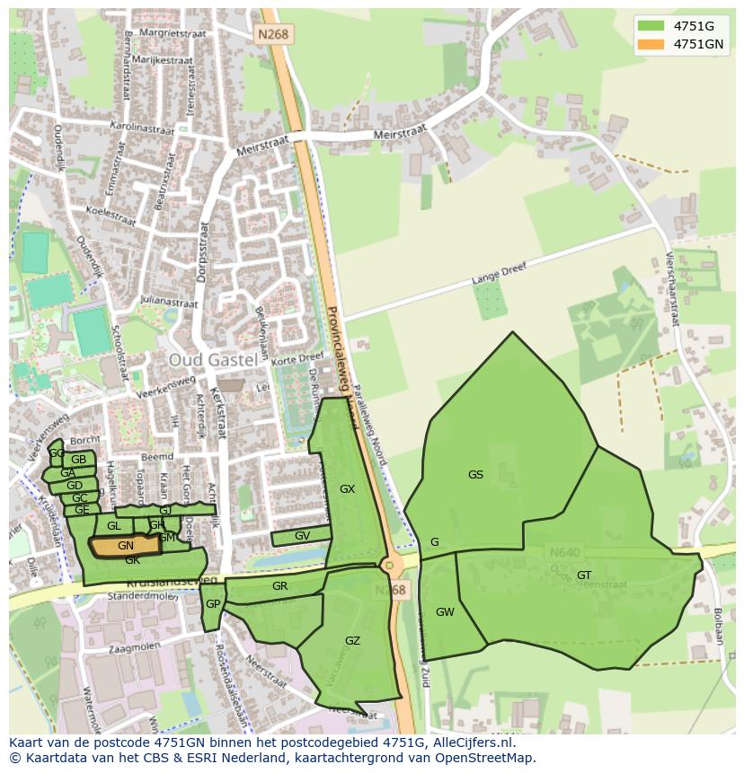 Afbeelding van het postcodegebied 4751 GN op de kaart.