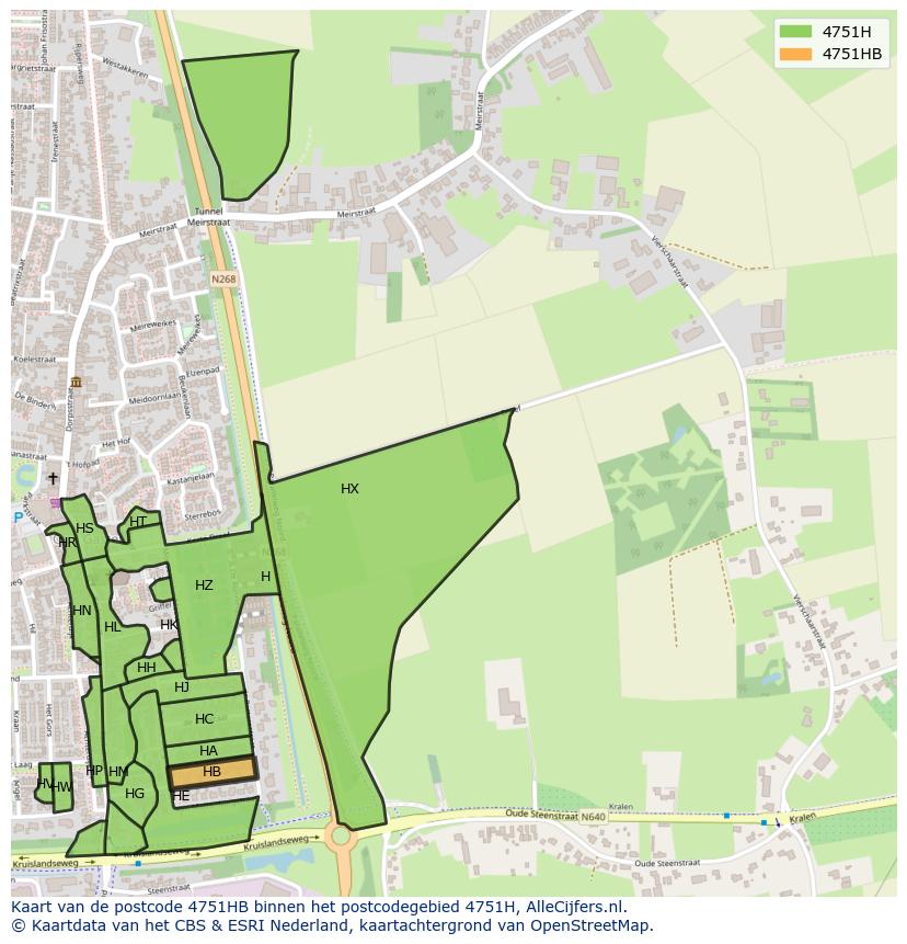 Afbeelding van het postcodegebied 4751 HB op de kaart.