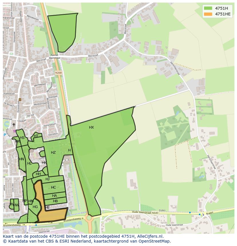 Afbeelding van het postcodegebied 4751 HE op de kaart.