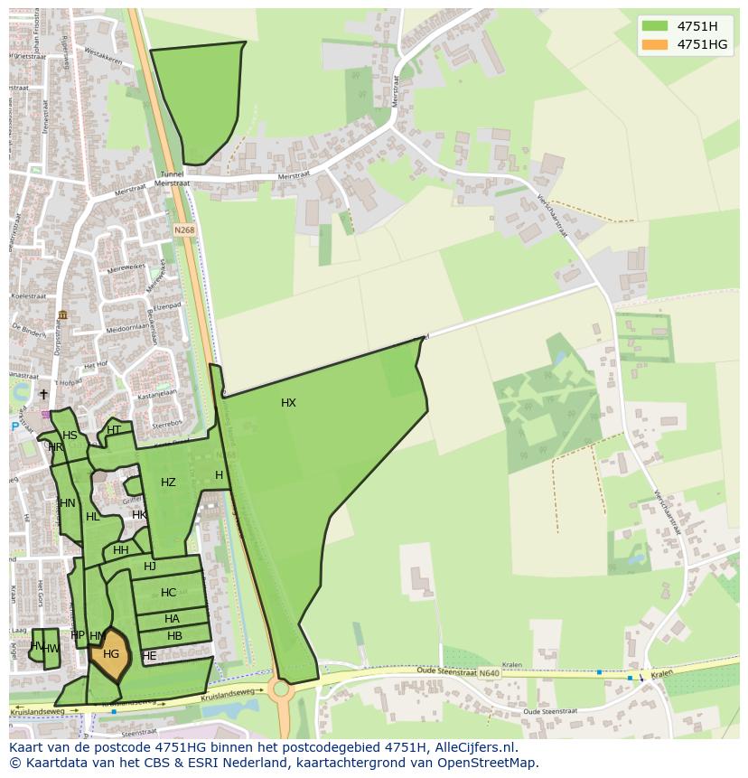Afbeelding van het postcodegebied 4751 HG op de kaart.