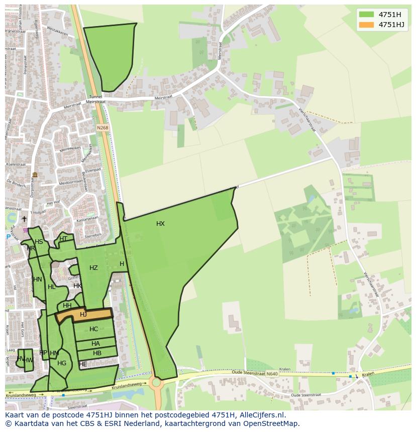 Afbeelding van het postcodegebied 4751 HJ op de kaart.