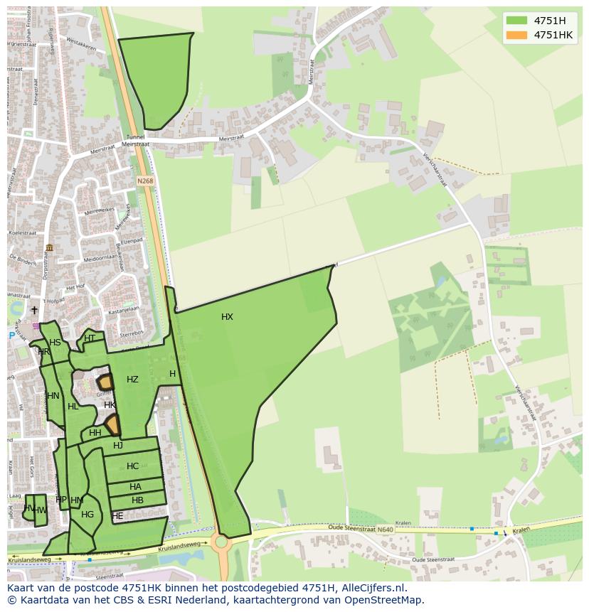 Afbeelding van het postcodegebied 4751 HK op de kaart.