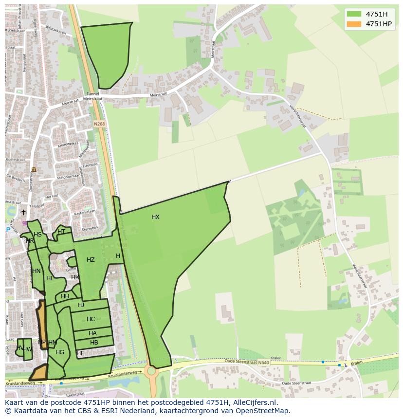 Afbeelding van het postcodegebied 4751 HP op de kaart.