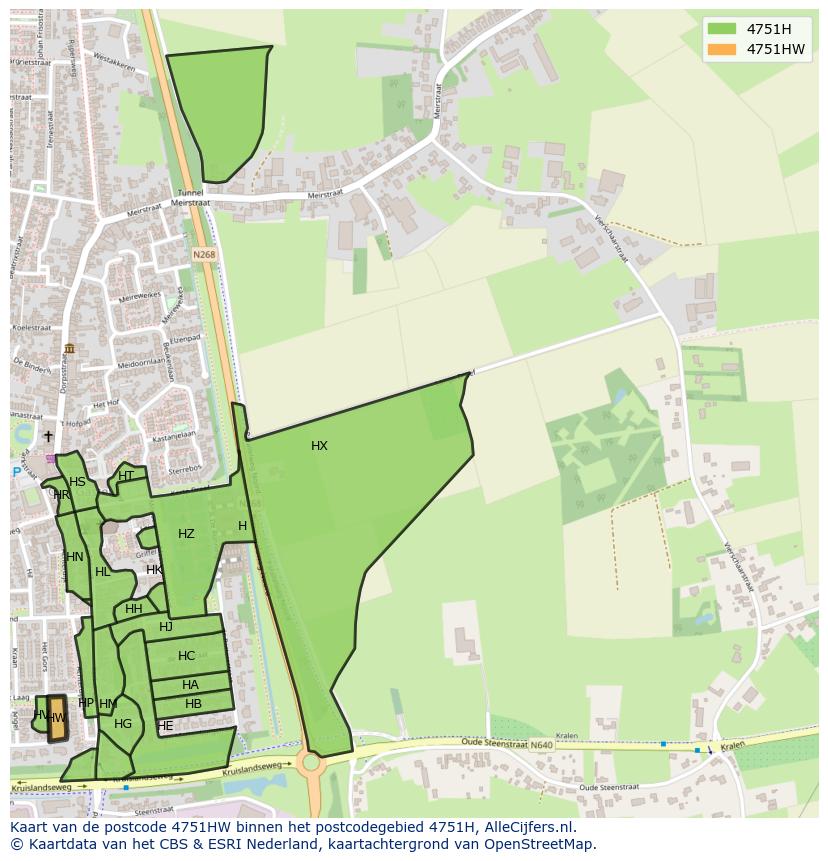 Afbeelding van het postcodegebied 4751 HW op de kaart.