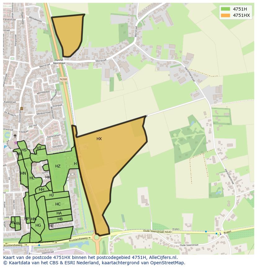 Afbeelding van het postcodegebied 4751 HX op de kaart.