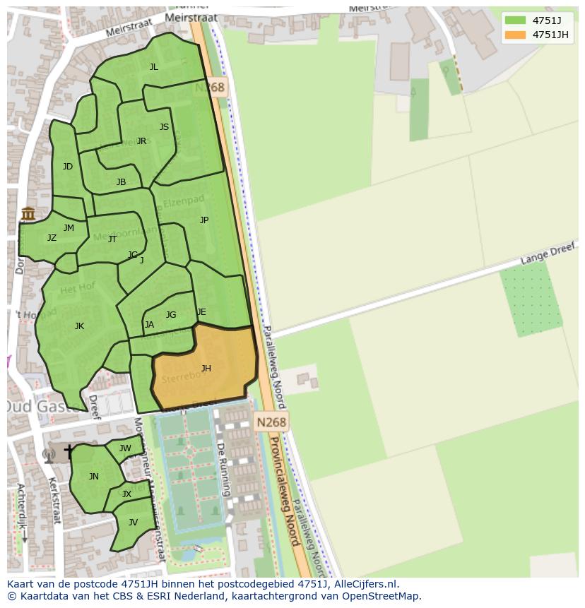 Afbeelding van het postcodegebied 4751 JH op de kaart.