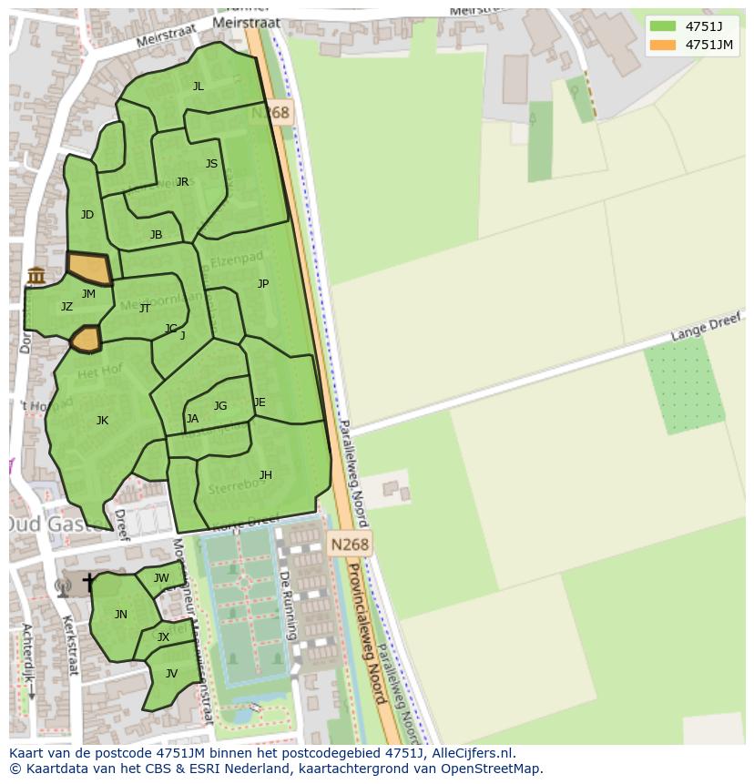 Afbeelding van het postcodegebied 4751 JM op de kaart.