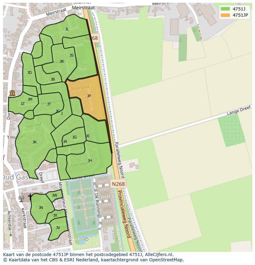Afbeelding van het postcodegebied 4751 JP op de kaart.