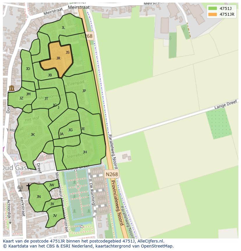 Afbeelding van het postcodegebied 4751 JR op de kaart.