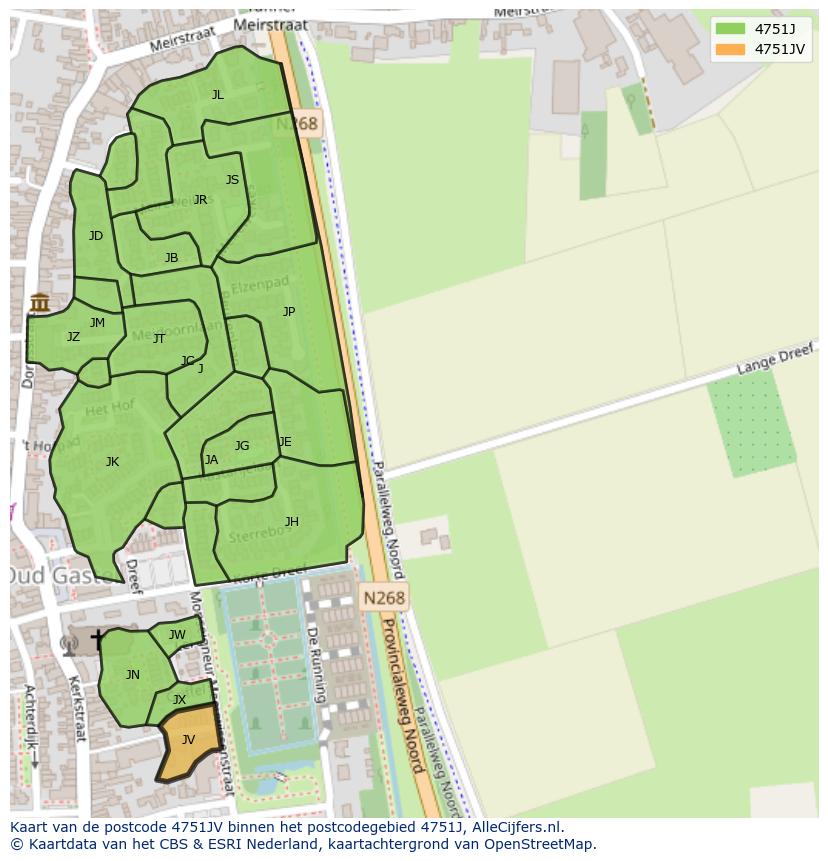 Afbeelding van het postcodegebied 4751 JV op de kaart.