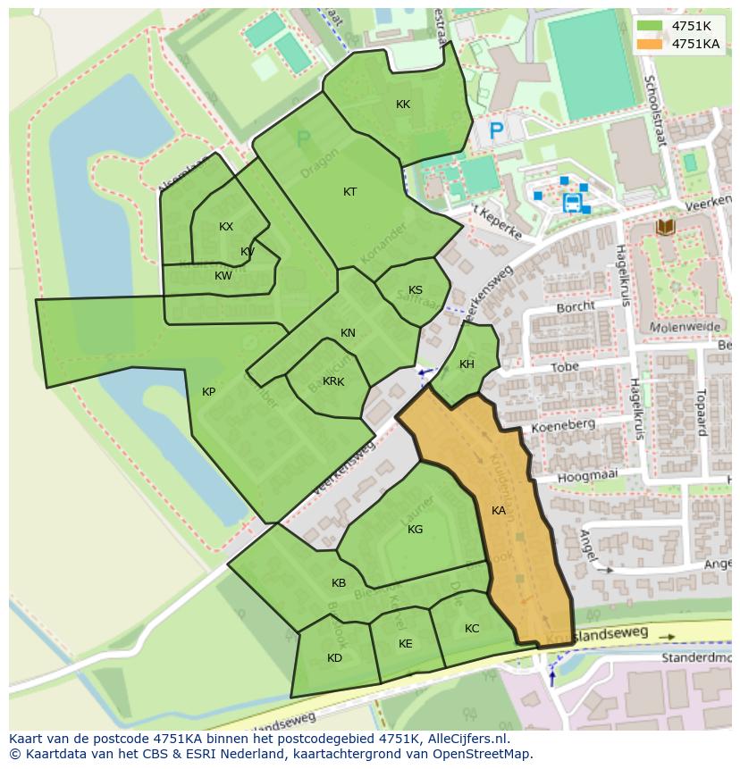Afbeelding van het postcodegebied 4751 KA op de kaart.