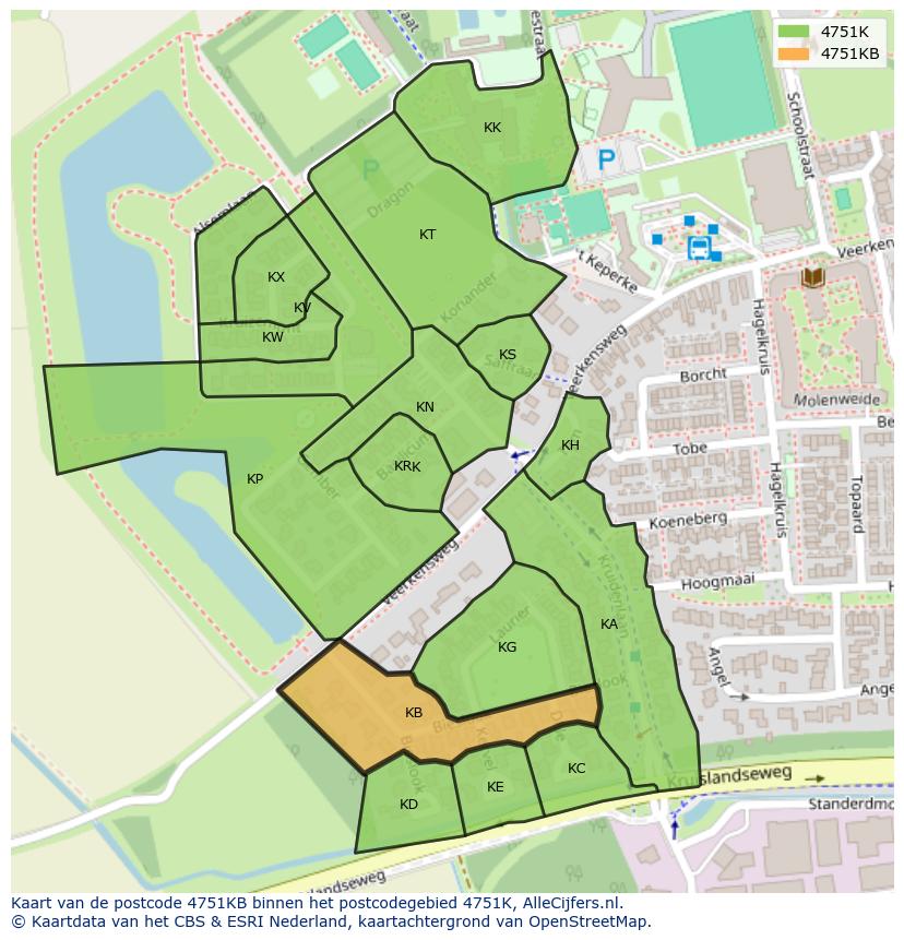 Afbeelding van het postcodegebied 4751 KB op de kaart.