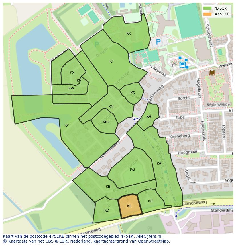 Afbeelding van het postcodegebied 4751 KE op de kaart.