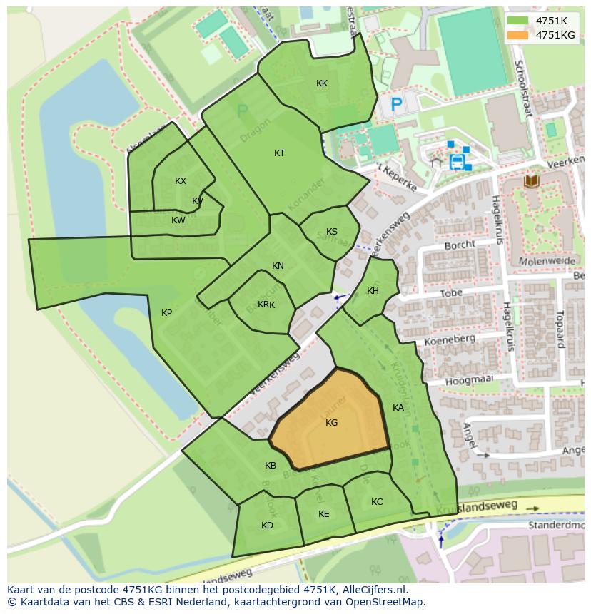 Afbeelding van het postcodegebied 4751 KG op de kaart.